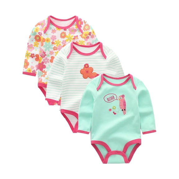 WIBACKER 0-12M 100% Cotton Baby Boys 3-pack Flowers Long Sleeve Variety Onesies Snap Bodysuits