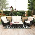 thumbnail image 1 of Costway Ensemble de Mobilier de Terrasse en Rotin 5 Pcs Causeuse Sofa Ottoman Coussin Blanc Cassé, 1 of 10