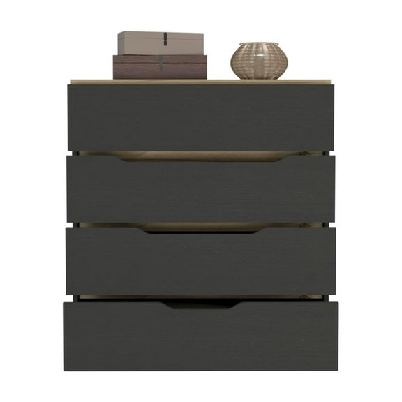 Plethoria Home 4-Drawer Dresser Black Wengue and Light Oak
