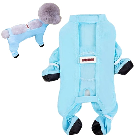 Dog Suspenders Boots with Leggings, Waterproof Anti-Dirt Anti-Mosquito Full Body Dog Rain Jacket, Protective Dog Pants for Rainy Snowy Day Walking, Blue