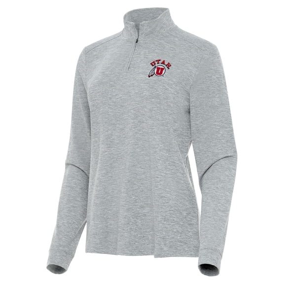 Women's Antigua  Heather Gray Utah Utes Mentor Long Sleeve Quarter-Zip Mock Polo