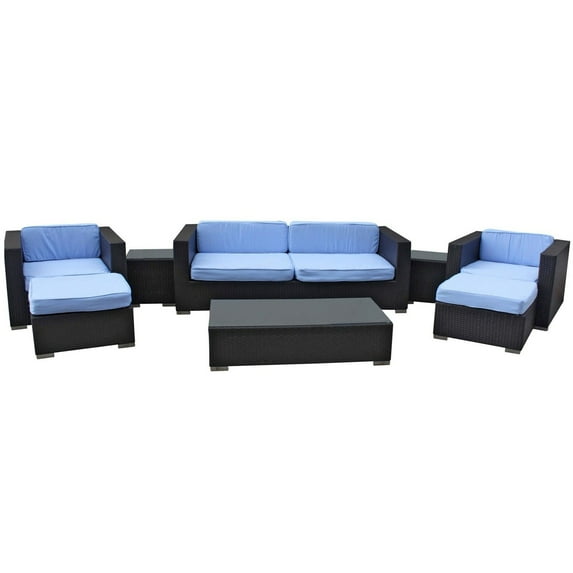 Modway Venice 8 Piece Sofa Set in Espresso Light Blue