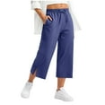 thumbnail image 2 of Xunlbb Women's Lightweight Summer Pants, Womens Lightweight Wide Leg Cropped Pants With High Waist And Drying Casual Travel Pants With Wide Elastic Pockets For Walking ,Blue S, 2 of 8