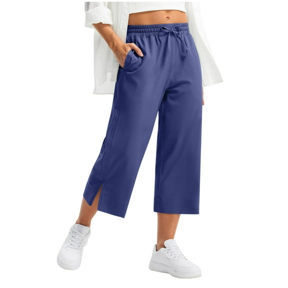 REALiKUN Womens Capri Pants Wide Leg Yoga Capris Summer High Waisted Casual Lounge Cropped Pants with Pockets