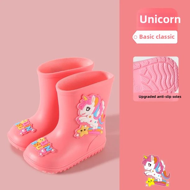 Botas de lluvia para niños, zapatos de agua antideslizantes cálidos con dibujos animados, botines de bebé de media pantorrilla extraíbles con forro polar para niños y niñas, zapatos de goma para niño