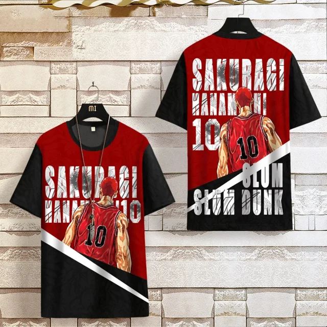Camiseta SLAM DUNK de manga corta conjunta para hombres y mujeres, camiseta grande de verano Sakuragi Blossom Road, camisetas deportivas de baloncesto para niños 2025