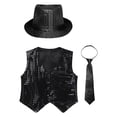 thumbnail image 3 of YONGHS Kids Boys Girls Stage Performance Sequined Vest Waistcoat Jacket Hip-Hop Street Dance Costume Black 13-14, 3 of 5