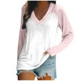 thumbnail image 2 of AXXD Pink Basic Ladies Sweatshirts Summer 2024 Ladies V Neck Loose Tops Casual Patchwork Color T-Shirts Long Sleeve Blouse, 2 of 4