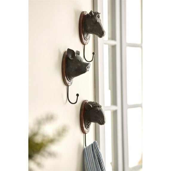 Cow/Pig/Sheep Wall Hangers (Set of 3) 9.25"H Metal/Wood
