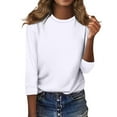 thumbnail image 2 of Shirt for Women's Fashion Casual Raglan Sleeve Round Neck 3/4 Sleeve Loose Solid Color T-Shirt Ladies Top, 2 of 5