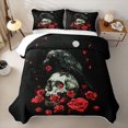 thumbnail image 2 of Homewish Spooky Skull Raven Twin Quilt Set,Red Rose Floral Twin Coverlet Set,Halloween Duvet,2pcs, 2 of 7