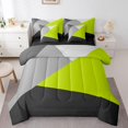 thumbnail image 1 of YST Lime Green Black Grey Geometric Triangle Bedding Set, 7-Piece, Modern Abstract, Full Size, Reversible, Bed in a Bag, 1 of 5