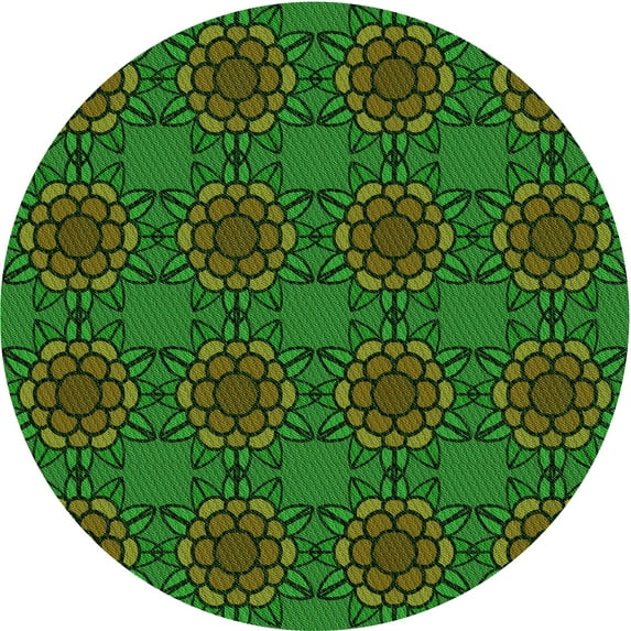 Ahgly Company Indoor Round Patterned Dark Lime Green Area Rugs, 7' Round
