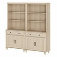 thumbnail image 3 of WAMPAT Farmhouse 5 Tier Bookcase 72" Tall Bookshelf with Doors, Large Display Book Shelf with 2 Drawers and Storage Cabinet, Library Wood Bookshelves for Living Room, Bedroom, Office, Beige (2PCS), 3 of 8