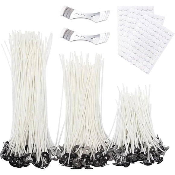 Juego de 300 Mechas para Velas, Funcionales Sin Humo, Pabilos para Velas con 300 Pegatinas, Mechas de Algodón para Velas de Pilar y Velas Caseras