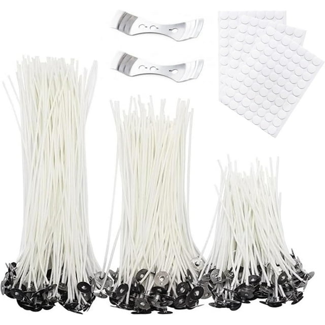 Juego de 300 Mechas para Velas, Funcionales Sin Humo, Pabilos para Velas con 300 Pegatinas, Mechas de Algodón para Velas de Pilar y Velas Caseras