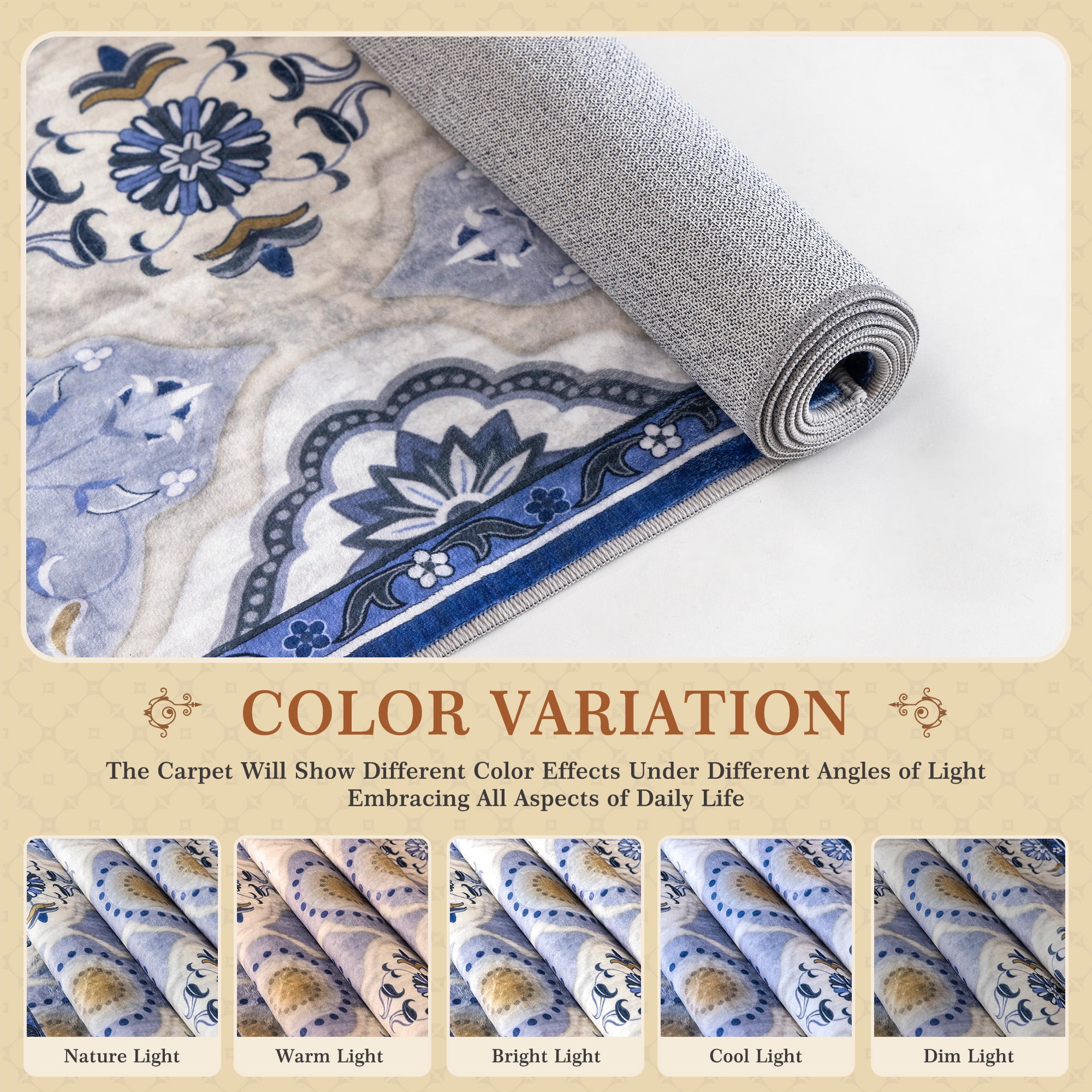 EnHomee Area Rugs for Living Room 5x7 Area Rugs Machine Washable Area Rugs Vintage Boho Indoor Area Rugs for Bedroom,Blue
