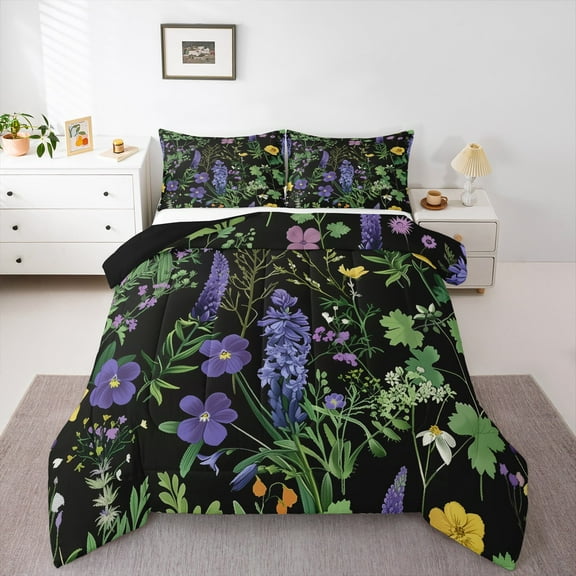 Manfei Purple Lavender Bedding Comforter Set,Rustic Flower Floral Twin Comforter Sets,Natural Botanical Theme Bedding Set For Girls Boys,Super Cozy Room Decor Reversible,2-Piece
