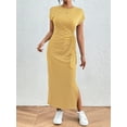 thumbnail image 3 of Sexy Dance Women's Summer Striped Short Sleeve T Shirt Dress Casual Tie Waist Bech Long Sundress Ladies Office T Shirt Dresses Yellow XL, 3 of 8