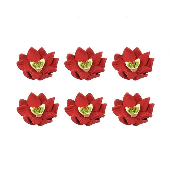 O'Creme Mini Poinsettia Gumpaste Sugar Flower 1-3/8 Inch, 6 Pieces Red