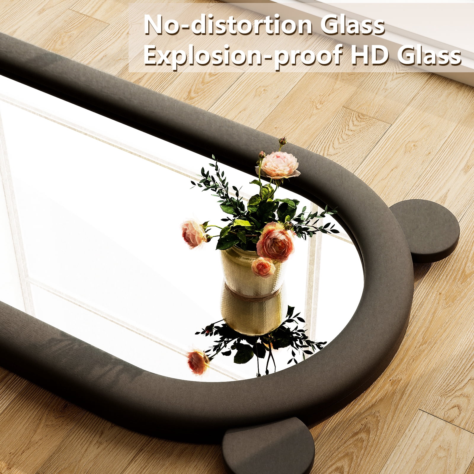 Puremirror 63"x24" Arched Full Length Mirror Standing Floor Mirror with Flannel Frame, Black
