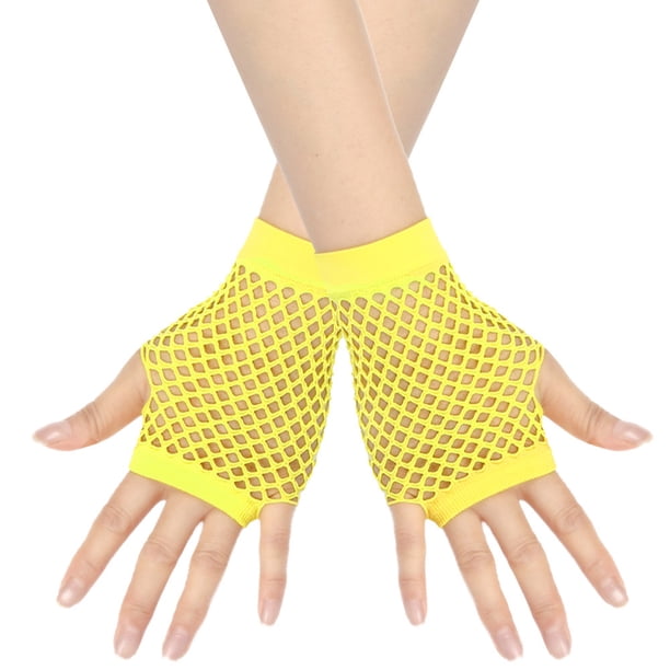 Zhuge Guantes cortos de rejilla de poliéster amarillos para adultos (paquete de 1) perfectos para fiestas y disfraces