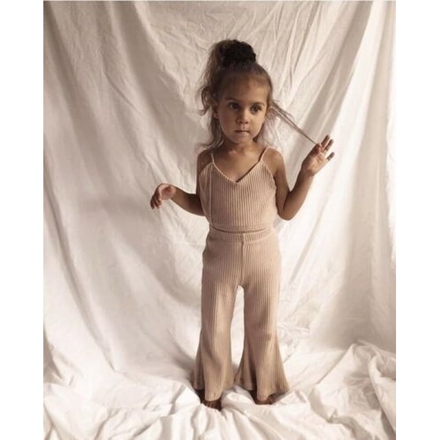 2 Pcs Body Sans Manches pour Bébé Fille + Pantalons Évasés Longs