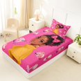 thumbnail image 4 of Castle Fairy Cute Black Girl Twin Sheets 3pcs,Boba Tea Print Bedding,Pink Yellow,1 Fitted Sheet, 1 Flat Sheet and 1 Pillowcase, 4 of 6