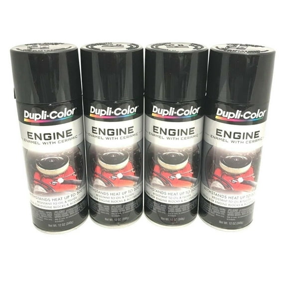Duplicolor DE1613-4 Pack Engine Enamel with Ceramic Gloss Black Color - 12 oz Aerosol Can