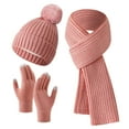 thumbnail image 2 of WREESH Winter Knitted Warm Gloves, Hats, and Scarves Set Thick Velvet, Three Piece Suit With Long Beanie Pink, 2 of 4