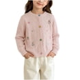 thumbnail image 3 of Acaics Girls Cable Knit Cardigan, Long Sleeve Crew Neck Button Down Cute Embroidery Sweater with Pockets for Fall Winter, 3 of 8