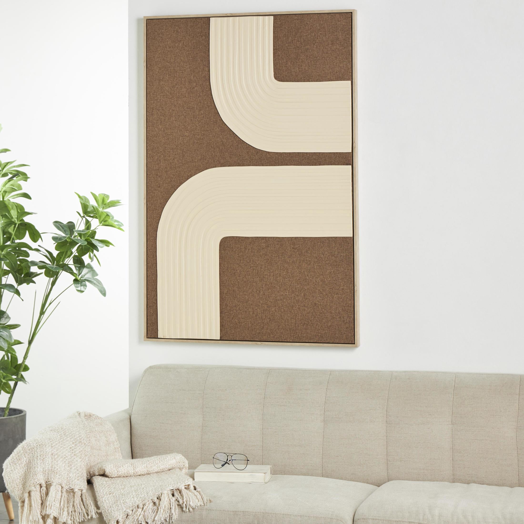 33" x 49" Abstract Framed Wall Art with Tan Ribbed Arches, by DecMode