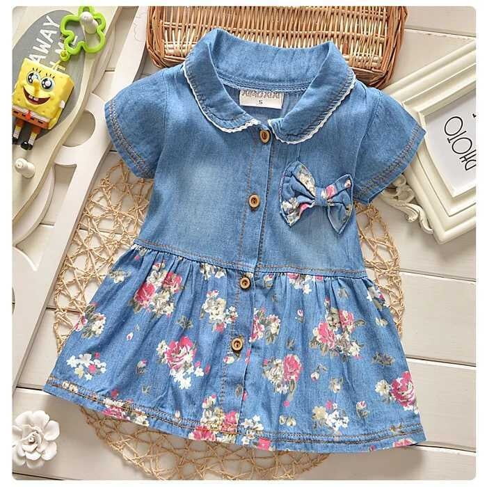 0-24Months Toddler Baby Girls Denim Bowknot Dress Party Holiday Clothes Dressy 