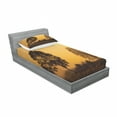 thumbnail image 3 of Ambesonne Nature Fitted Sheet & Pillow Sham Set, Tree on Sunset Twilight, Queen, Orange Brown, 3 of 3