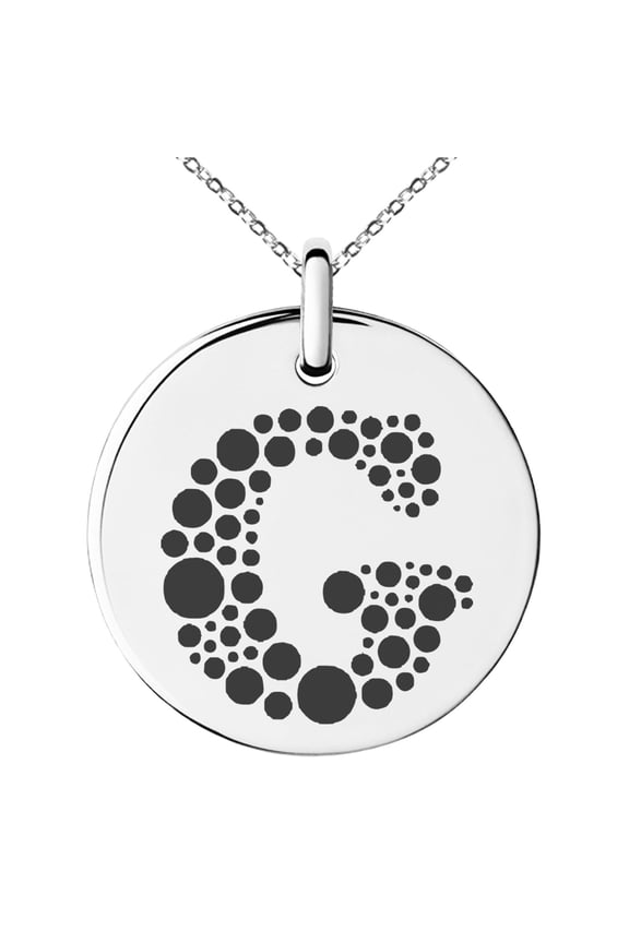 Stainless Steel Letter G Initial Dotted Monogram Engraved Small Medallion Circle Charm Pendant Necklace