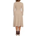 thumbnail image 3 of Vestido de suéter de punto para mujer Inspire Chic, con cuello cuadrado, decoración de botones, vestido midi acampanado con bolsillos, talla M, color caqui claro, 3 of 6