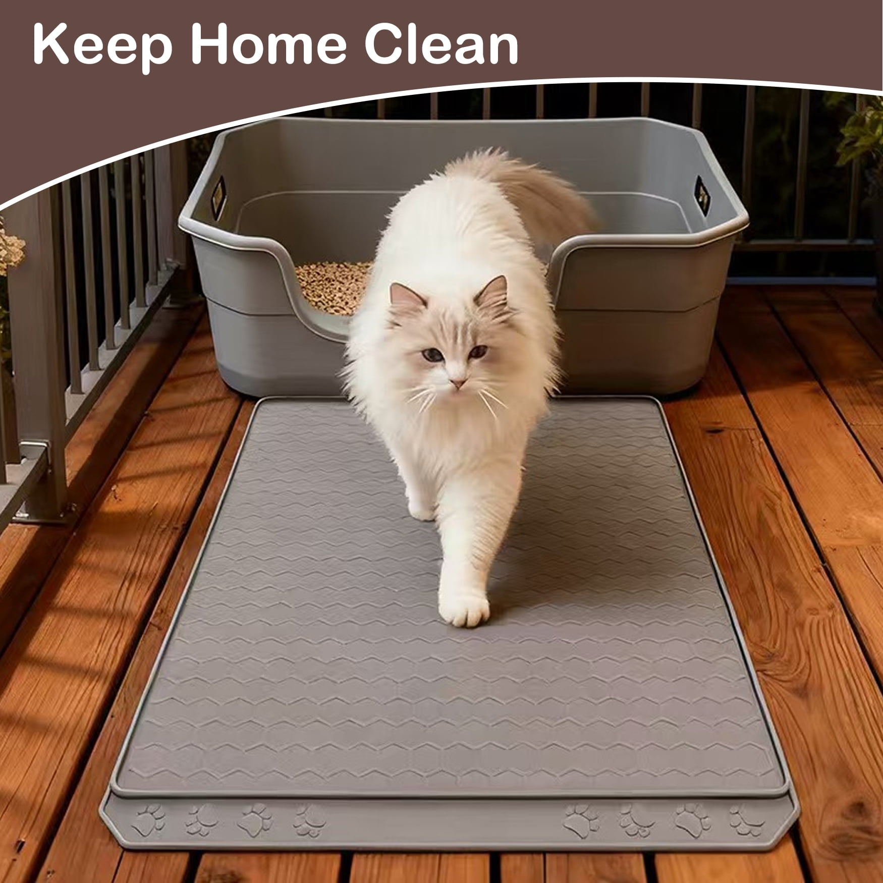 Tisoloow Silicone Large Cat Mat for Litter Box Waterproof 34" X 22" Trapping Mat for Kitty Litter Box Easy to Clean Scatter Control Non-Slip Durable Pad for Floor Grey