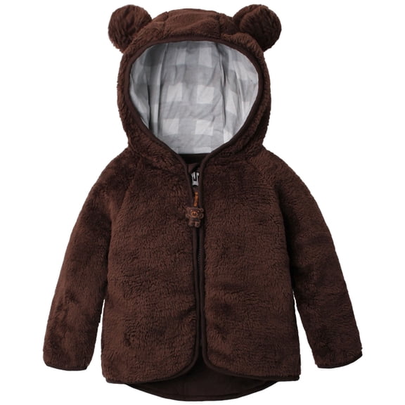 Zshosam Boys Lightweight Jacket Toddler Kids Fleece Hoodies Coat with Cute Newborn Infant Baby Zipper Jacket Fall Winter Warm Outwear Clothes Size 6 12 Months,(Coffee 6-12 Months)