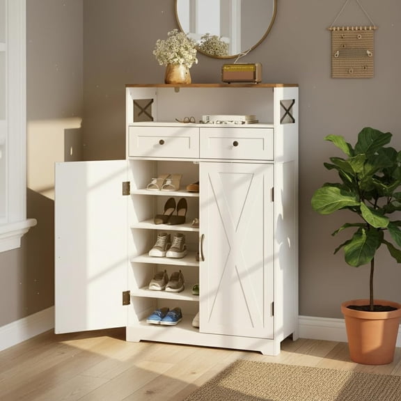 TROPOW Shoe Cabinet with Doors, 2 Drawers and Adjustable Shelves, Modern Entryway Storage Organizer for Hallway,Living Room