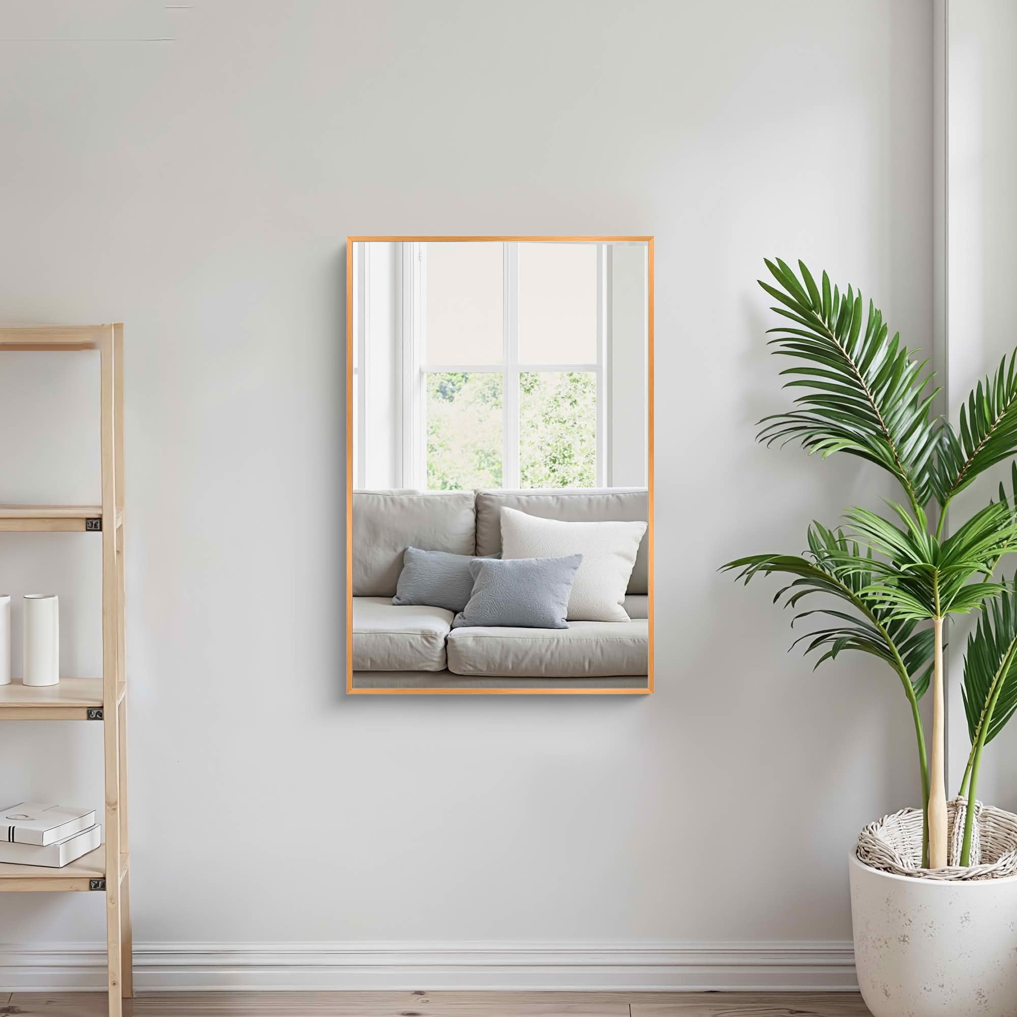 MAYEERTY 36x24x1 Inch Gold Thin Edge Aluminum Right Angle Rectangular Wall Mounted Mirror for Bathroom