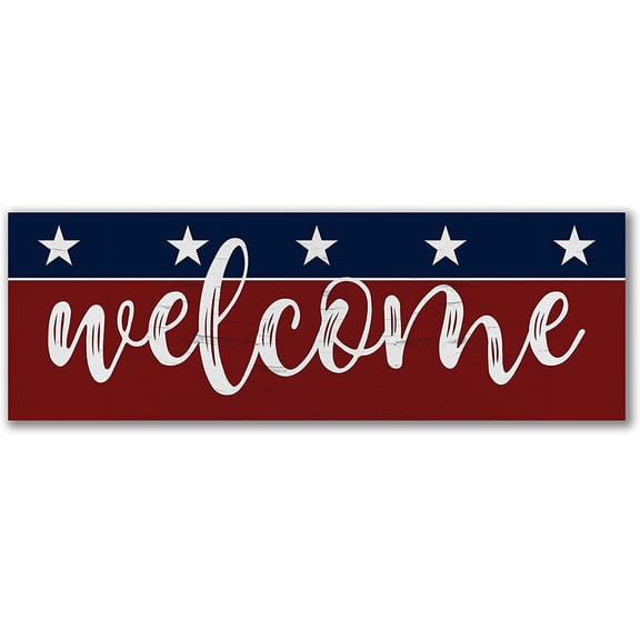 New Wood Sign 4x16 Inch Door Sign Welcome Patriotic Hanging Wooden Wall Sign Home Garden Yard Signs Plaque