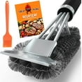thumbnail image 1 of Cepillo para parrilla de barbacoa con cerdas de alambre de acero inoxidable de 18 pulgadas, mango cómodo antideslizante, diseño 3 en 1 para una limpieza profunda de todo tipo de parrillas, 1 of 5