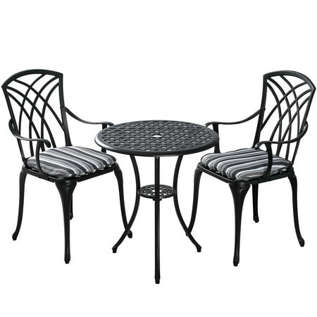 3-Piece Black Outdoor Bistro Set Bistro Table and Chairs Outdoor Bistro Table Set Cast Aluminum Patio Furniture Balcony Furniture Sets Small Patio Sets