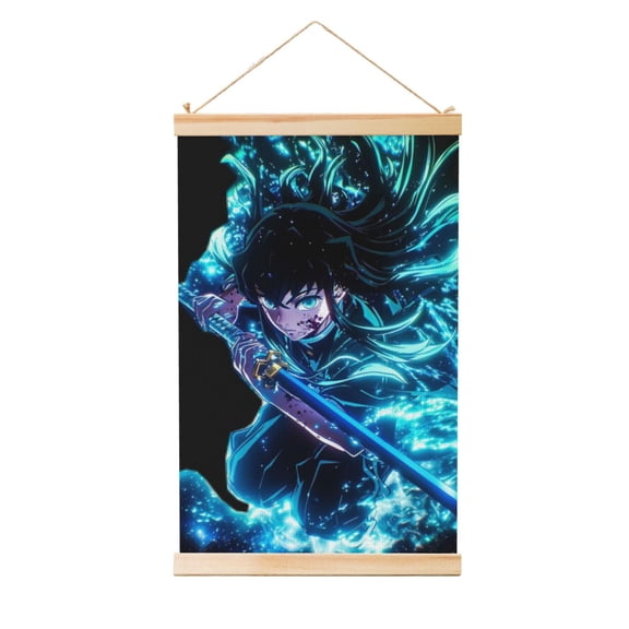 Shaft Hanging Banner Demon Slayer Tokitou Muichirou Poster Wall Canvas Artwork With Wooden Frame Scroll Painting 16"x24"