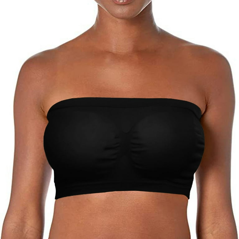 Qcmgmg Bandeaus Strapless Bras for Women Seamless Plus Size Comfort Mesh  T-Shirt Bra Black M