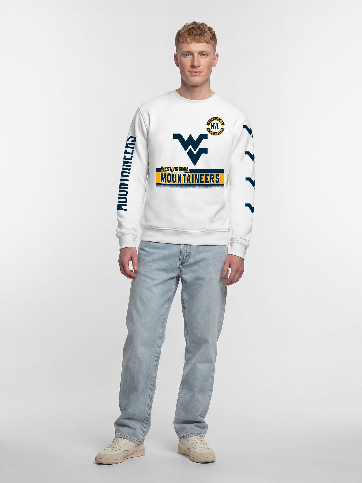 West Virginia Mountaineers Reebok Mens White Crew Sweatshirt