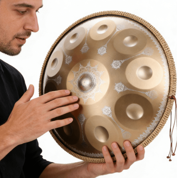 Mandala Pattern Steel Tongue Drum 440Hz - D Minor 10 Notes Gold Handpan Percussion Instrument