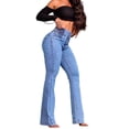 thumbnail image 2 of LYMAYTER Flare Jeans for Women Trendy Comfy Flare Jeans High Waisted Stretch Slimming Bell Bottoms Jeans S-2XL, 2 of 8