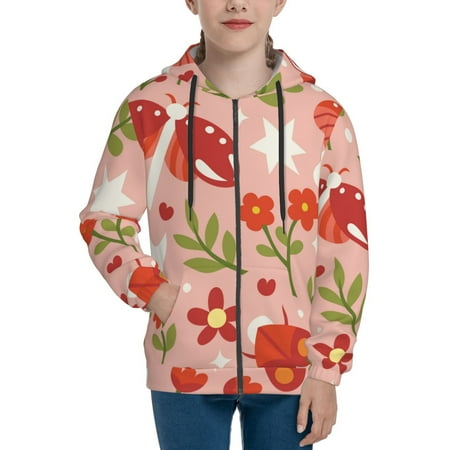 

Hoodies for Women mushrooms and moth Long Sleeve Sweatshirt Drawstring Zip Up Hoodie with Pockets Teen Girl Clothes