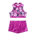 thumbnail image 4 of DPOIS Girls Kids Jazz Hip Hop Dancewear Shiny Sequins Crop Top Shorts Set Gardenia Rose 8, 4 of 7